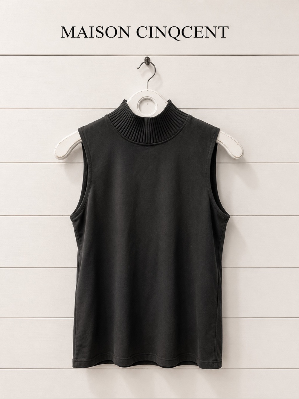 Maison Cinq Cent Ribbed Mock Neck Sleeveless Top – Size S